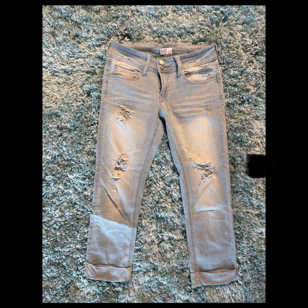 SO Light Washed Distressed Rolled up Jeans Size 5